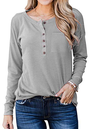 MIHOLL Womens Long Sleeve V Neck T-Shirts Button Down Casual Shirt Tops