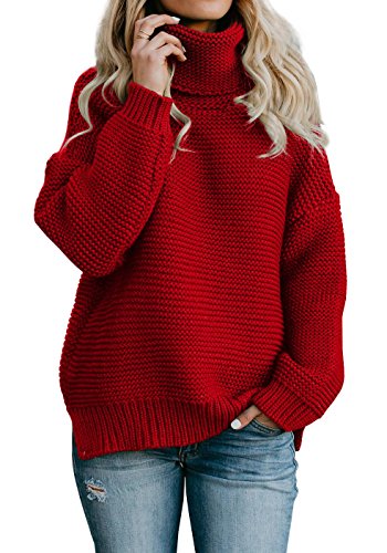 Nulibenna Womens Turtleneck Long Sleeve Knit Sweaters Oversized Cut Side Pullover Jumpers