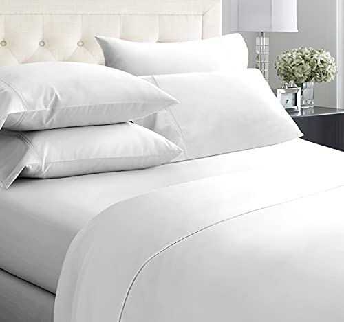 Book Cover Deep Pocket Pure White 100% Pure Cotton King Bed Sheets 400-Thread-Count Luxury Hotel Collection 6-Piece Bedding Set - Wrinkle Free, Comfy, Soft & Silky Sateen Weave, Fits Mattress Upto 18''