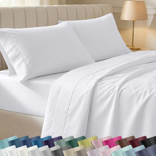 Deep Pocket Pure White 100% Pure Cotton King Bed Sheets 400-Thread-Count Luxury Hotel Collection 6-Piece Bedding Set - Wrinkle Free, Comfy, Soft & Silky Sateen Weave, Fits Mattress Upto 18''