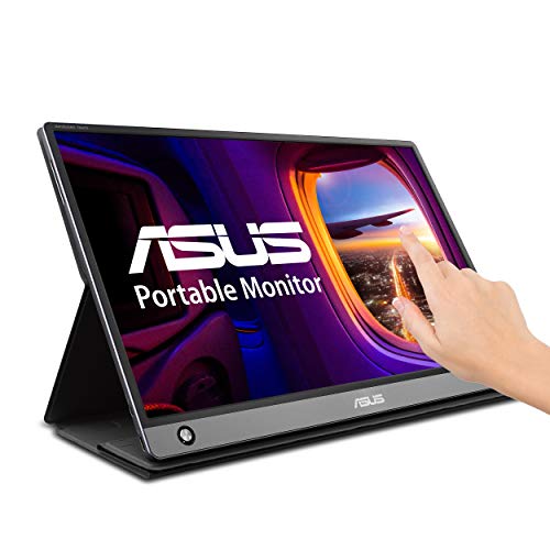 ASUS ZenScreen MB16AMT 15.6" Full HD Portable Monitor Touch Screen IPS Non-glare Built-in Battery and Speakers Eye Care USB Type-C Micro HDMI w/ Foldable Smart Case