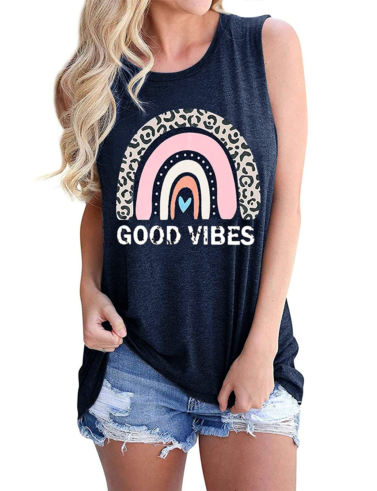 Vaise Womens Loose Fit Graphic Tank Tops Casual Summer Tank Tops Trendy Tops Tunics Small Y-darkblue1