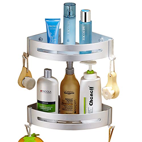 2 Tiers Corner Shower Caddy, Shower Organizer, Wall Mounted Aluminum Shower Shelf with Adhesive(No Drilling), Storage Rack for Toilet,Shampoo,Dorm and Kitchen By YCOCO