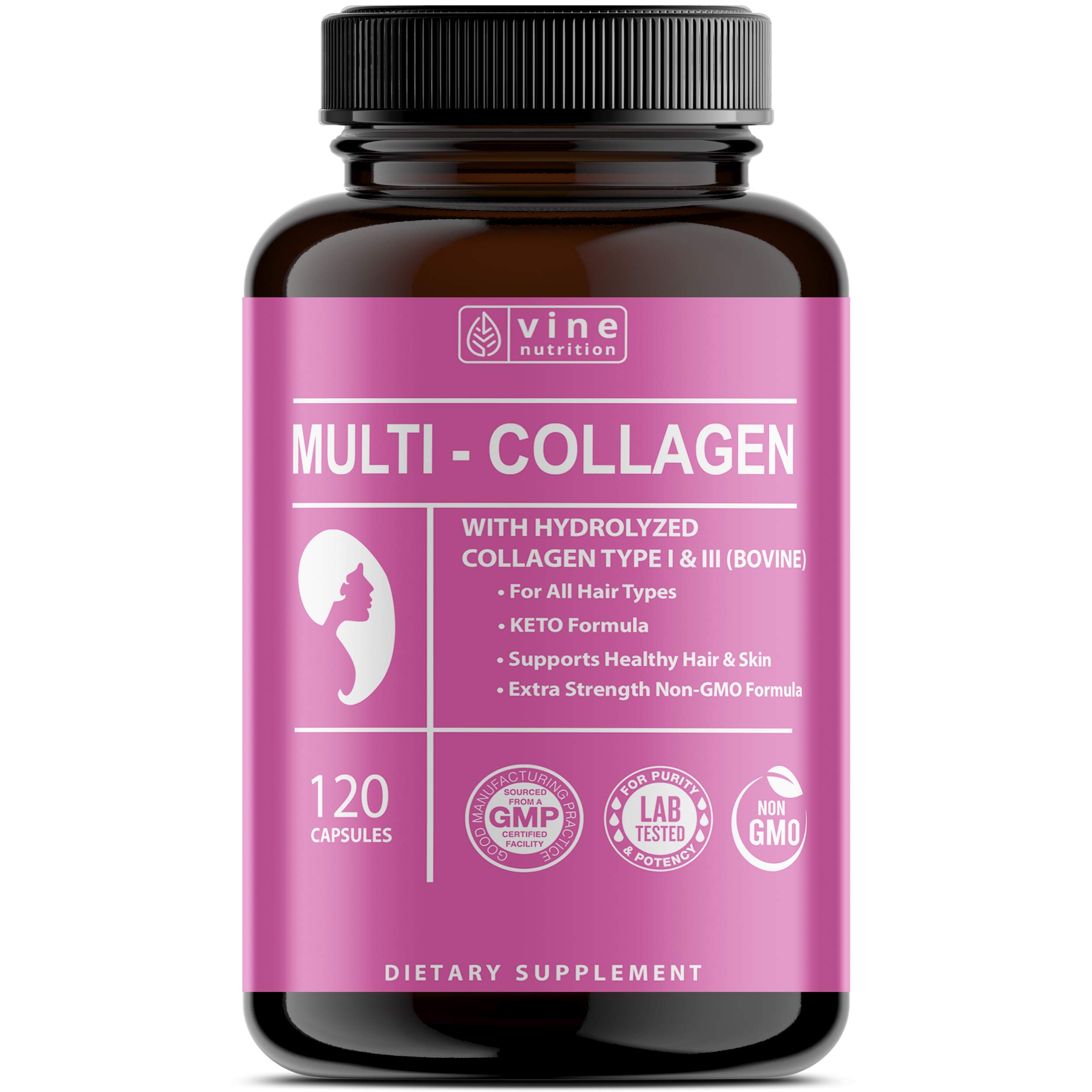 Book Cover Premium Multi Collagen Pills - Grass Fed Collagen Peptides for Anti-Aging, Hair, Skin & Nails. Hydrolyzed Collagen Capsules for Women. Powerful Collagen Supplements for Women - Vine Nutrition 120CT
