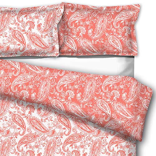 Book Cover downluxe 3-Piece King Comforter Set - Reversible Paisley Design Down Alternative Comforter with 2 Pillow Shams, Coral