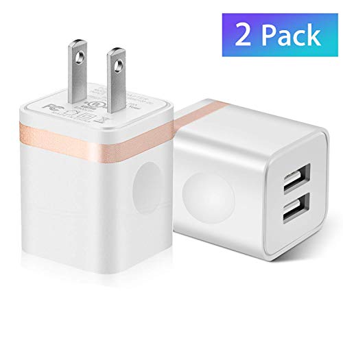 2-Pack USB Wall Charger, Charger Adapter, 2.1Amp Dual Port Quick Charger Plug Cube Replacement for Phone Xs Max/Xs/XR/X/8/7/6 Plus/5S/4S, Samsung, LG, Kindle, Android Phone