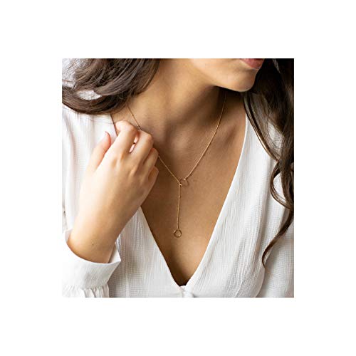 Mevecco Gold Dainty Karma Lariat Necklace for Women,14K Gold Plated Cute Tiny Karma/Circle/Disc Bead Chain Minimalist Lariat Necklace