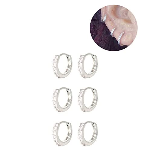 XLSFPY 3 Pairs Sterling Silver Small Hoop Earrings Tiny Cartilage Earring Cubic Zirconia Cuff Earrings Mini Hoops Earrings Ear Piercing for Women Girls
