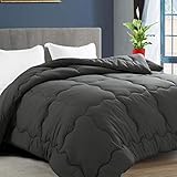 KARRISM All Season Down Alternative Queen Comforter, Winter Warm Comforter Ultra Soft Quilted Duvet Insert with Corner Tabs, Wavy Box Stitched, Luxury Fluffy & Lightweight (Grey, 88 x 88 inch)