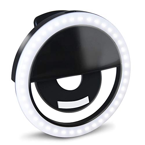GLOUE Selfie Light Ring Led Circle Clip-on Selfie Fill Light with 36 Led Bubbles USB Rechargeable Portable for iPhone, Smart Phones, Pads, Makeup Mirrors-Black, 1 Pack