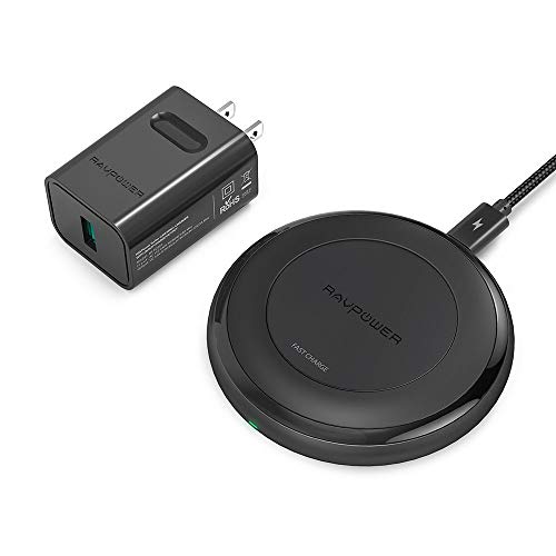 Fast Wireless Charger RAVPower 7.5W Compatible iPhone Xs MAX/XR/XS/X/8/8 Plus, with HyperAir, 10W Compatible Galaxy S9, S9+, S8, S7 & Note 8 and All Qi-Enabled Devices (QC 3.0 Adapter Included)