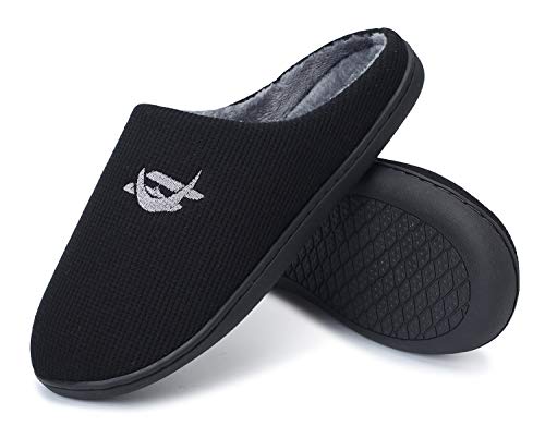 DLGJPA Men's Comfort Memory Foam Slippers Warm Indoor Outdoor House Shoes Black Size: 11-12