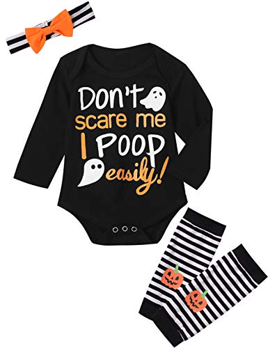 Dramiposs Newborn Baby Girls Halloween Outfit Set Funny Ghost Bodysuit with Leggings