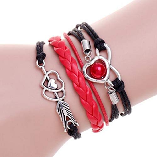 Nurbo Handmade Love Owl Wings Multilayer Knit Leather Rope Chain Bracelet