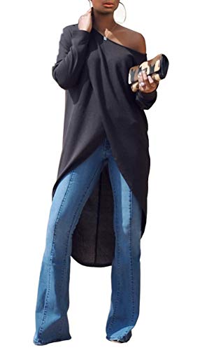 Wrap High Low Tops for Women - Long Sleeve Maxi Tunic Tops Assymetrical Blouse Tops