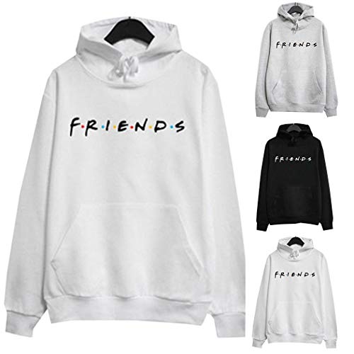 Wenirn Women Hoodies Casual Long Sleeve Letter Print Front Pocket Friendship Hoodies White