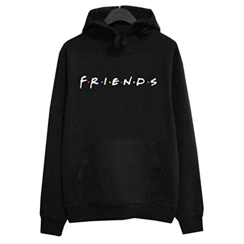 Wenirn Women Hoodies Casual Long Sleeve Letter Print Front Pocket Friendship Hoodies - Black - Large