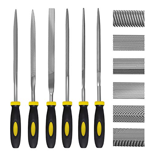 Book Cover Needle File Set, 6 Pieces Hand Metal Files, Hardened Alloy Strength Steel Set Includes Flat, Flat Warding, Square, Triangular, Round, and Half-Round File