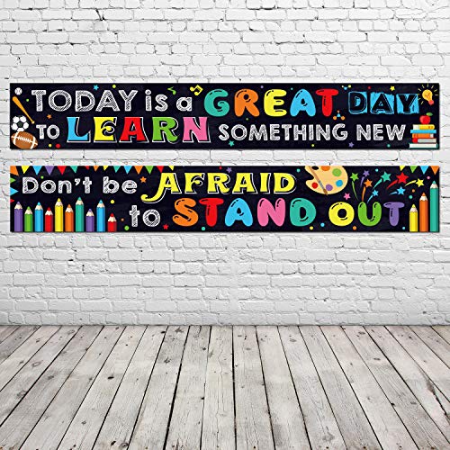 2 Pack Inspirational Classroom Banner for Teacher Positive Banner Motivational Classroom Banner Poster for Teacher Students Classroom Decorations