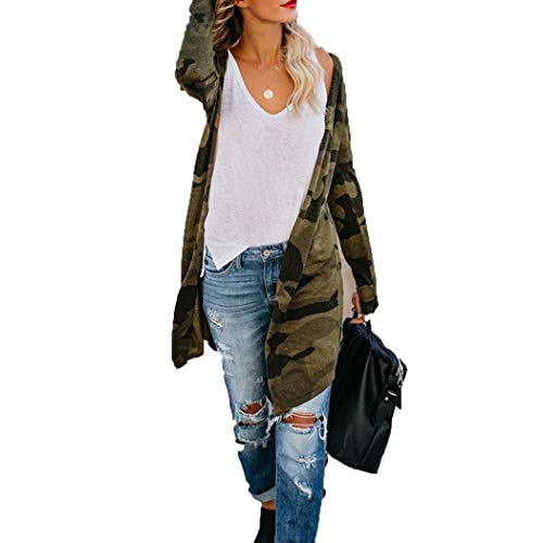 ONERIOME Women Long Sleeve Camouflage Cardigan Tops Casual Leopard Printed Loose Outwear Trench Cardigans Coats,S-2XL - Beige - Medium