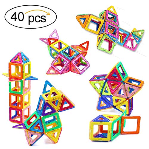 Book Cover Gepege Magnetic Tiles Building Blocks Toys for Kids, 40 Pcs Preschool Kids Educational Construction Magnetiles Toys Sets