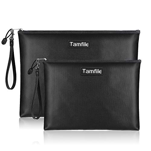 2PCS Fireproof Document Bags, Safe Folder Organizer with Zipper, Portable File Storage with Strap, A5, A4 Size Foldable, Money Safe Bags for Important Passport, Jewelry, Card, Invoice -Black