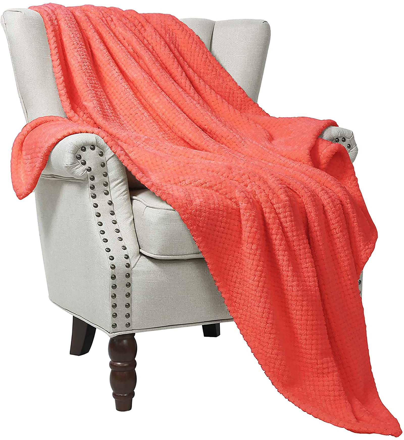 Book Cover Exclusivo Mezcla Waffle Textured Extra Large Fleece Blanket, Super Soft and Warm Throw Blanket for Couch, Sofa and Bed (Coral Orange, 50x70 inches)-Cozy, Fuzzy and Lightweight Coral Orange 50x70 IN