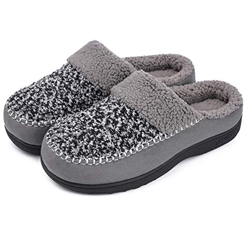 Book Cover LongBay Men's Fuzzy Fleece Slippers Cozy Soft House Shoes with Wool Blend Micro Suede Upper