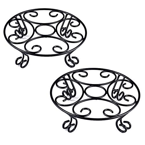 2 Pack Plant Stand Indoor Outdoor for Flower Pot Metal Garden Container Round Supports Rack,10 Inches Black