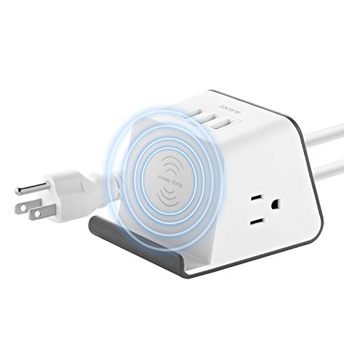 Lecone Wireless Charging Stand with Power Strip, 4.8A USB Charging Station 2 Outlets Surge Protector Desktop Outlet for iPhone 11 Pro, XS, XS Max, XR, X, 8, Samsung Galaxy S10/S10+/S9/S9+ Note 9/Note