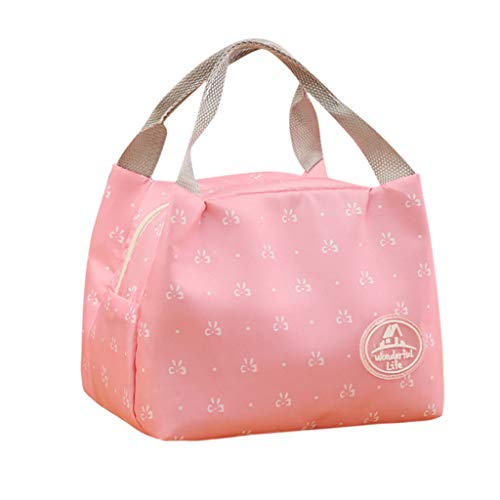 KANGMOON Reusable Lunch Bags for women Insulated Cold Canvas Stripe Picnic Carry Case Thermal Portable Lunch Bag (Red)