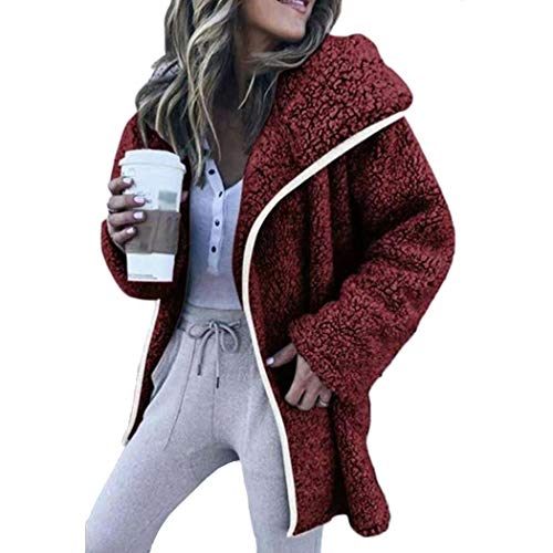 Miuniu Women Long Sleeve Plush Jacket Warm Wool Hooded Coat Down