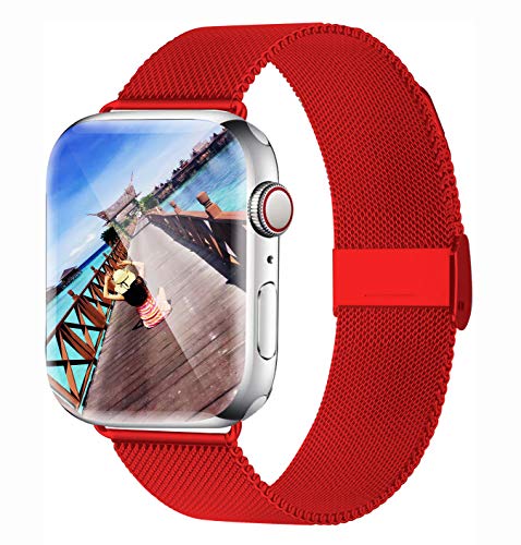 Yaber Stainless Steel Mesh with Adjustable Magnetic Closure Replacement Band Compatible for Apple Watch Series 5/4/3/2/1 (Red, 38MM/40MM)