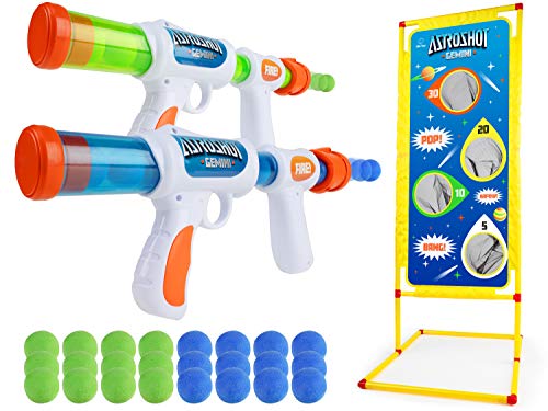 USA Toyz Astroshot Gemini Shooting Games Set - 2pk Soft Foam Ball Popper Toy Foam Blaster Guns for Kids, 2-Player Toy Guns Set with Standing Shooting Target and 24 Foam Balls