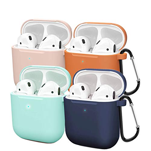 Book Cover Compatible AirPods Case Cover Silicone Protective Skin for Apple Airpod Case 2/1 (4 Pack) Fruit Green/Orange/Navy Blue/Pink