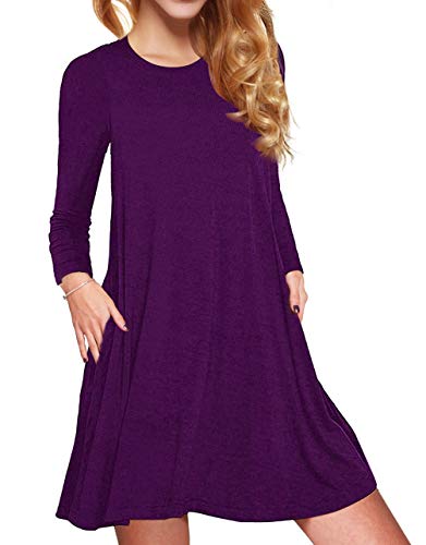 ATOPDREAM Lightweight Dresses for Women, Women Round Neck Casual Wear Stylish Swing Flowing Drape Soft Dress Surrounding Dressy Breathable Elegant Easy Dress Fit Solid Vintage Dresses Purple 07 XXL