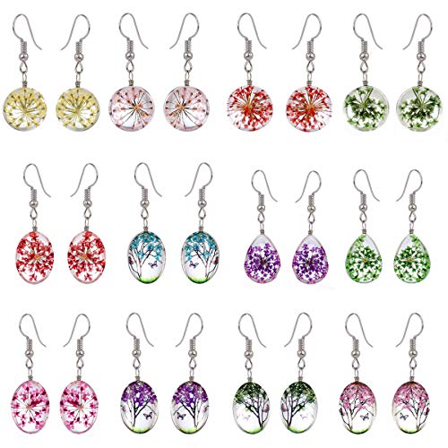 4-12 Pairs Multicolor Dangle Earrings Set for Women and Girls-Flower Life of Tree Ball Hypoallergenic Drop Dangle Earrings Wholesale in Bulk