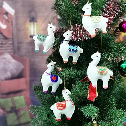 party club Felt Llama Christmas Tree Ornaments Set of 6, 3D White Christmas Decor Plush Animal Wall Hanging Xmas Decorations for Holiday Home Winter Pendants
