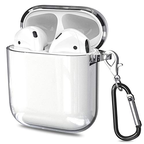 Book Cover Innens Compatible Airpods Case, Soft TPU Shockproof Clear Protective Case Cover for AirPods 1st and 2nd Gen, with Carabiner, Wireless Charging Supported