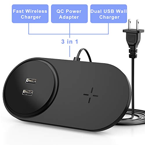 seenda Fast Wireless Charger with Dual USB, 26W Wireless Charging Pad with Built-in Adapter Compatible with iPhone 11/11 Pro/11 Pro Max/XS MAX/XR/XS/8Plus, Galaxy S10/S9/S8, Note 10/9/8-Black