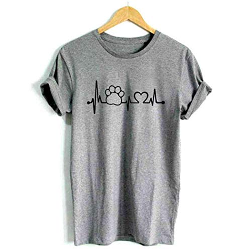 UpBeauty Women Casual Round Neck Short Sleeve Pullover Loose T-Shirt Top Knits & Tees - Grey - Large
