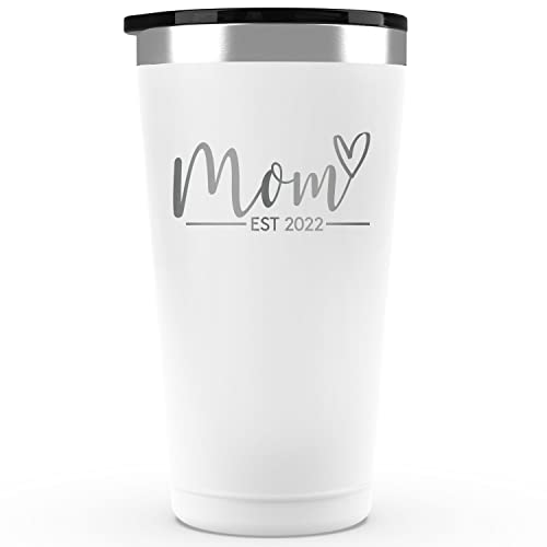 Sodilly New Mom Gifts for Women - Pregnancy Gifts for First Time Moms to Be Gifts - Mom Est. 2022 16 oz White Tumbler - First Mothers Day Gifts for New Mom - First Time Mom Gifts