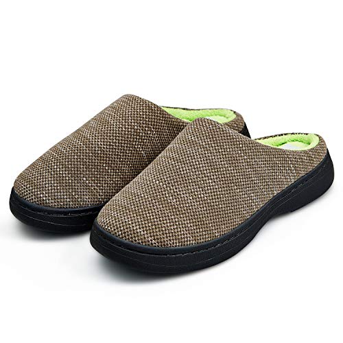 BABAYA Men's Fabric Memory Foam Anti-Slip House Slippers Autumn Winter Breathable Indoor Shoes