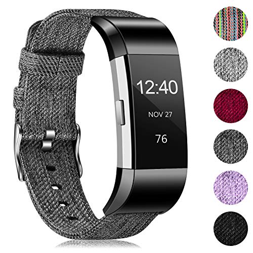 Book Cover Humenn Bands Compatible with Fitbit Charge 2, Breathable Woven Fabric Quick Replacement Wristband Straps, Women Men