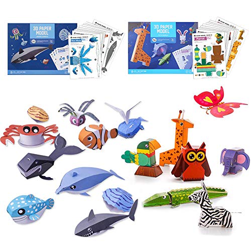 Book Cover TRAVER DREAM 3D Paper Art Craft,DIY Art Paper Kit 20-Pack,Foldable Paper Crafts,Toddler Crafts Art Toys,Paper Plate Craft Art kit,Perfect for Parent-Child Game,Classroom, Wild and Sea Animal Set
