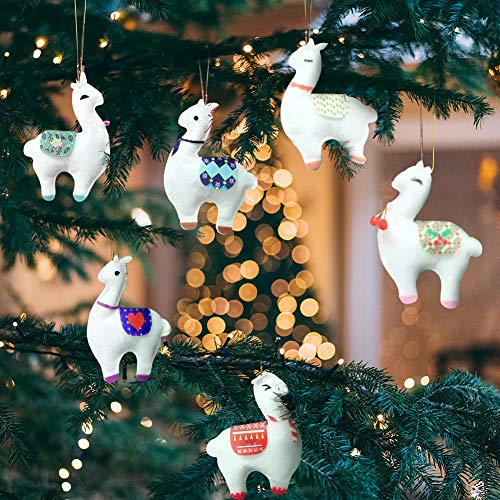 KERIQI 6pcs Christmas Hanging Decorations Handmade Llama Ornaments Alpaca Pendants, White Christmas Ornaments for Christmas Tree Decorations Holiday Xmas Gifts