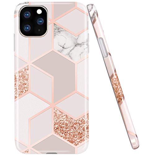 JAHOLAN iPhone 11 Pro Case Bling Glitter Sparkle Marble Design Clear Bumper TPU Soft Rubber Silicone Cover Phone Case for iPhone 11 Pro 5.8 inch 2019 - Rose Gold