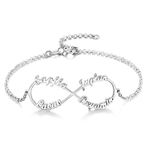 Ashleymade Custom Infinity Name Bracelet Personalized Family Bracelet with 4 Names Engraved Bracelet Friendship Gifts for Girl Women (7.5)