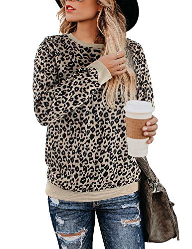 Book Cover BMJL Women's Leopard Print Tops Crew Neck Sweatshirt Long Sleeve Cute Hoodies Pullover