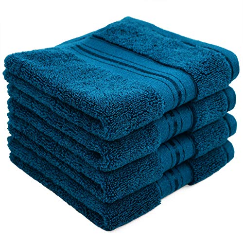 Book Cover Cleanbear Premium Washcloths for Face-Cotton Wash Cloths-Thick & Soft, Set of 4 (13 x 13 Inches, Peacock Blue)